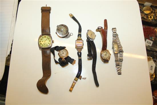 2 gold wrist watches and 5 other watches